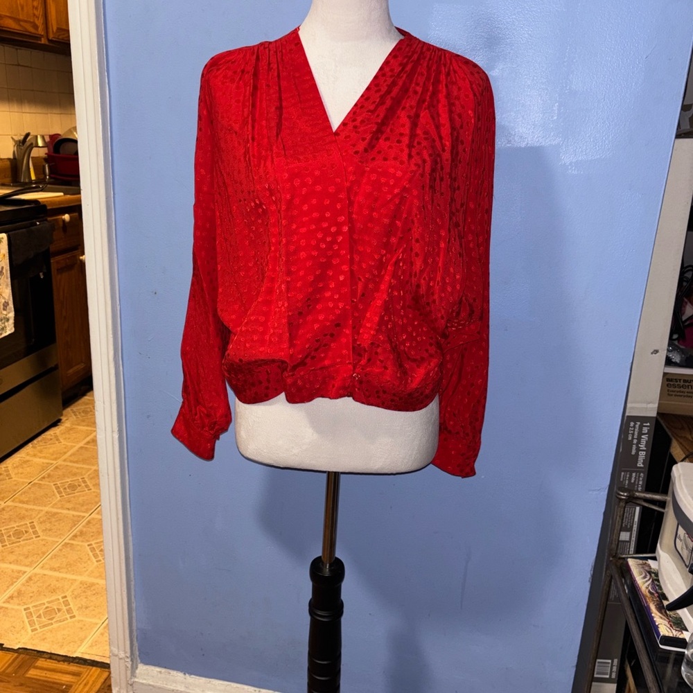 Zara Red V-Neck Blouse
